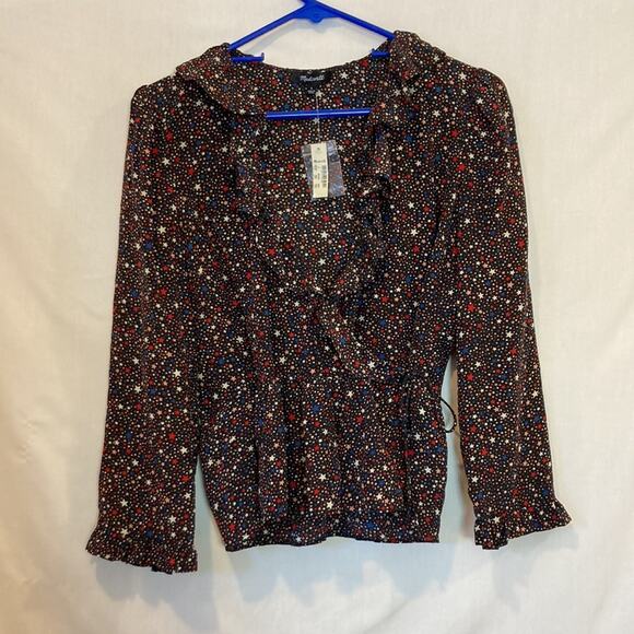 Madewell Silk Ruffle-Hem Wrap Top in Starry Night Star Print Blouse Size S - Picture 7 of 12